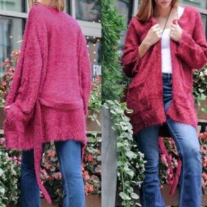 Fuzzy Belted Cardigan